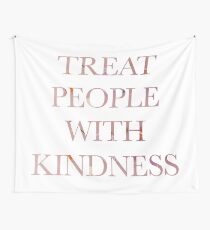 Treat People With Kindness Pink Floral Design Wall Tapestry