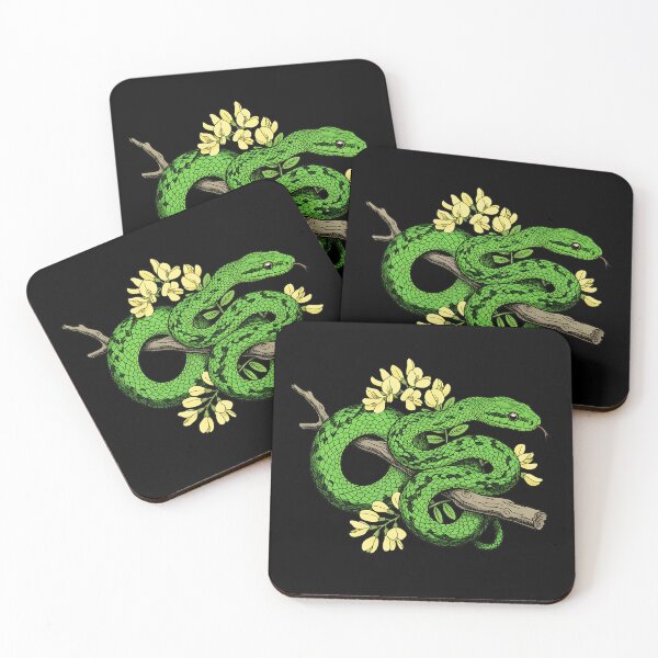 Aperçu de l'œuvre Serpent boomslang avec des fleurs d'acacia créée et vendue par BirdsnStuff.