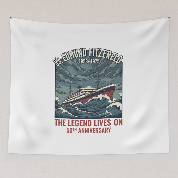 Item preview, SS Edmund Fitzgerald 50th Anniversary Legend Lives On - Vintage Nautical Shipwreck Shirt designed and sold by GeniePixel.