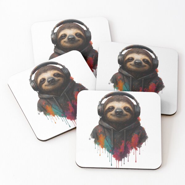 Item preview, Chillmode Sloth – Sloth with Headphones & Hoodie (Color Splash Urban Art) designed and sold by thtCMRAguy.