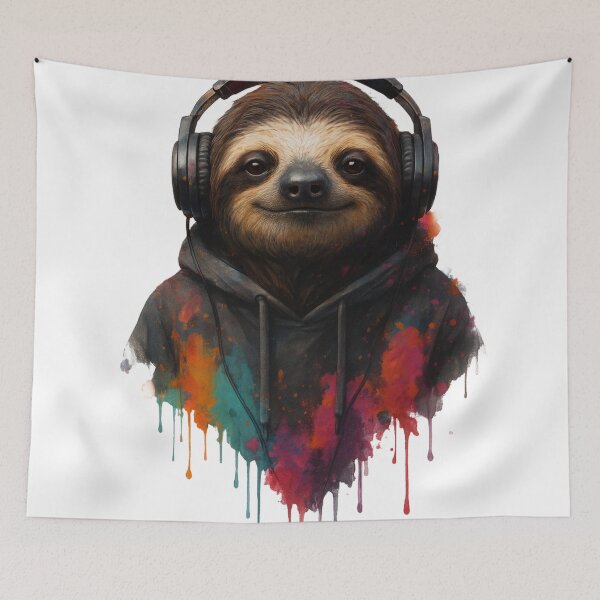 Item preview, Chillmode Sloth – Sloth with Headphones & Hoodie (Color Splash Urban Art) designed and sold by thtCMRAguy.