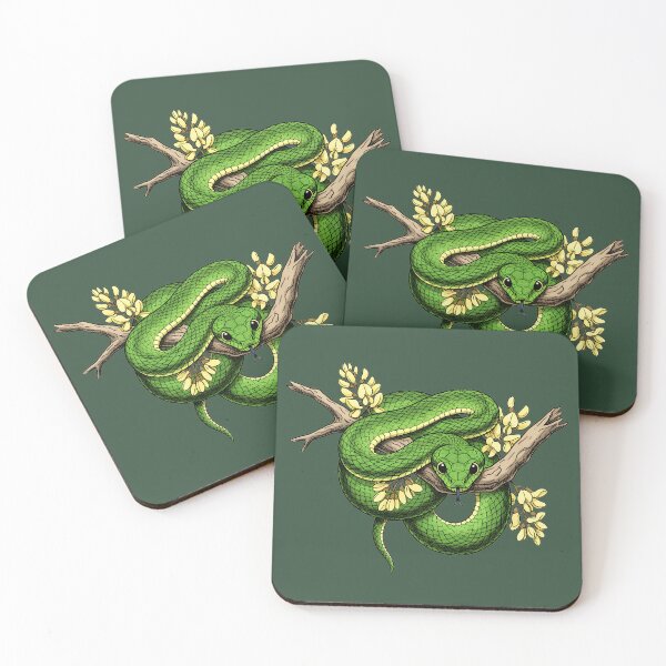 Item preview, Green Boomslang Snake with Acacia Blooms designed and sold by BirdsnStuff.