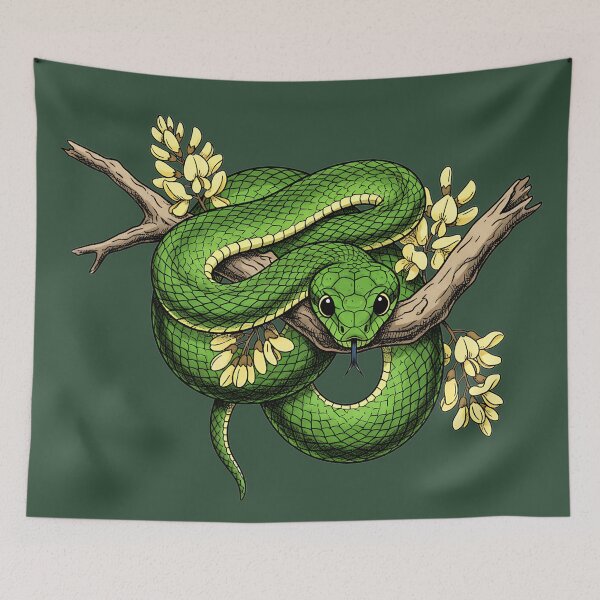 Item preview, Green Boomslang Snake with Acacia Blooms designed and sold by BirdsnStuff.