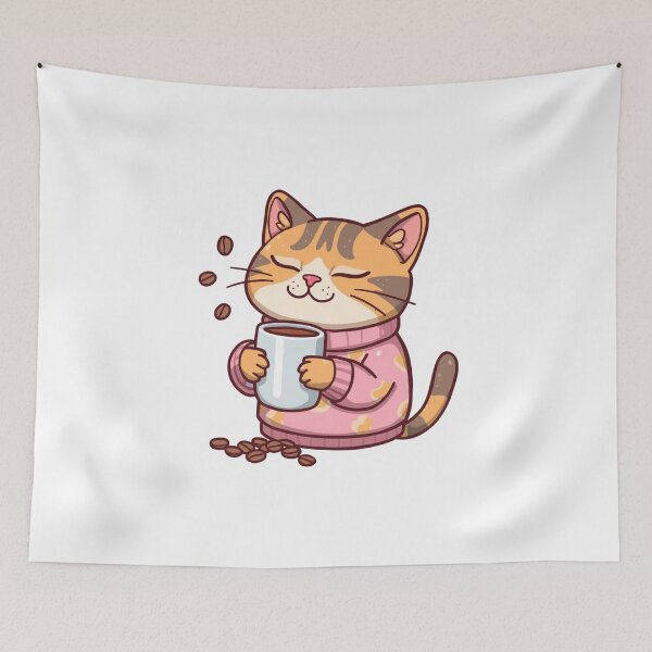 Item preview, Funny sleepy cat with coffee mug designed and sold by The-Dreamy-Zoo.