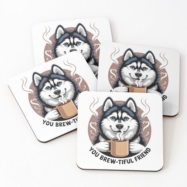 Item preview, Husky Howl at the Coffee Sticker | Funny Morning Dog Art designed and sold by GiftsForge.