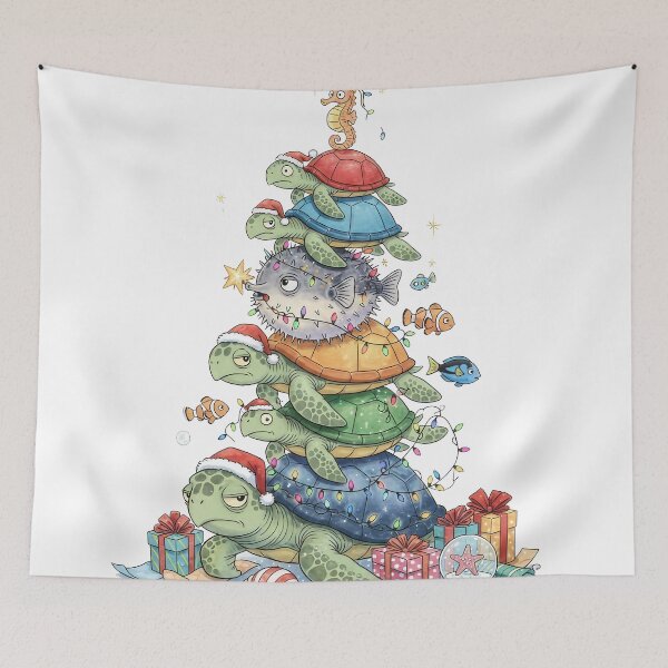 Item preview, STACKED SEA TURTLE CHRISTMAS: Pufferfish and Seahorse Tree designed and sold by zoughlal.