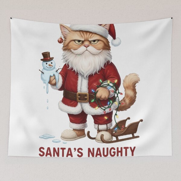 Item preview, SANTA'S NAUGHTY LIST ENFORCER: Grumpy Santa Cat with Beard designed and sold by zoughlal.