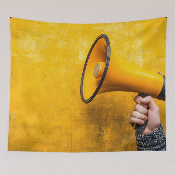 Item preview, Bright yellow megaphone in hand designed and sold by anytka.