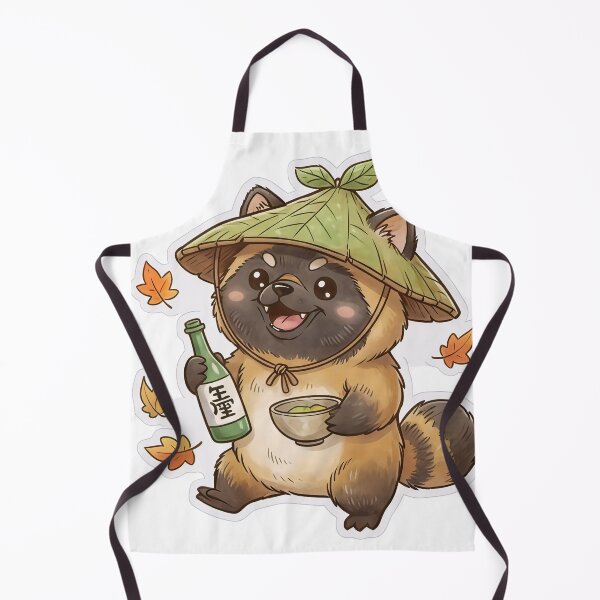 Item preview, Chibi Tanuki Raccoon Dog with Sake and Straw Hat designed and sold by XM STOREZ .