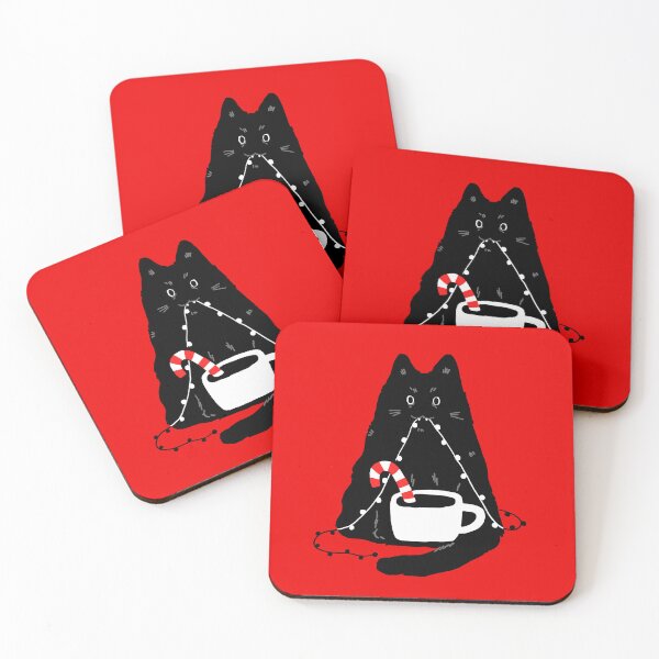 Item preview, Hand drawn Christmas black cat with coffee designed and sold by kostolom3000.