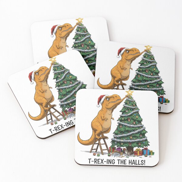 Item preview, T-REX-ING THE HALLS: Dinosaur Struggling to Decorate designed and sold by zoughlal.