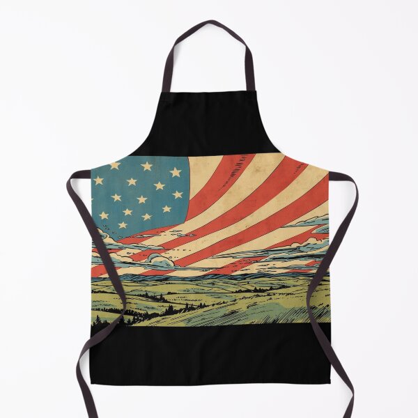 Artikelvorschau, Patriotische amerikanische Flagge im Vintage-Retro-Comic-Stil über einer Landschaft entworfen und verkauft von MiloOfficial.