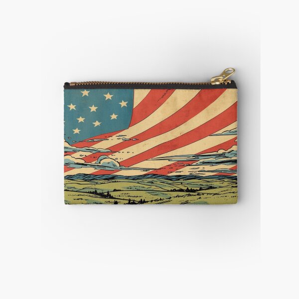 Artikelvorschau, Patriotische amerikanische Flagge im Vintage-Retro-Comic-Stil über einer Landschaft entworfen und verkauft von MiloOfficial.