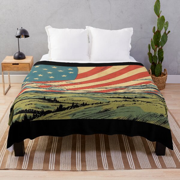 Artikelvorschau, Patriotische amerikanische Flagge im Vintage-Retro-Comic-Stil über einer Landschaft entworfen und verkauft von MiloOfficial.