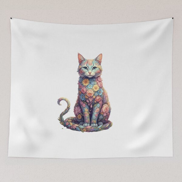 Item preview, Floral Cat Art – Elegant Cat Made of Flowers | Botanical Animal Illustration designed and sold by RBToper.