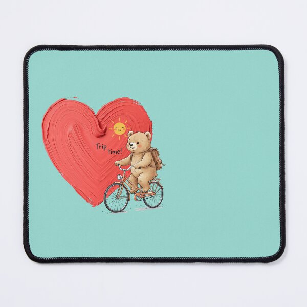 Item preview, Trip Time! Adorable Adventure Bear Cycling Towards a Painted Heart designed and sold by MCT-GALLERY.