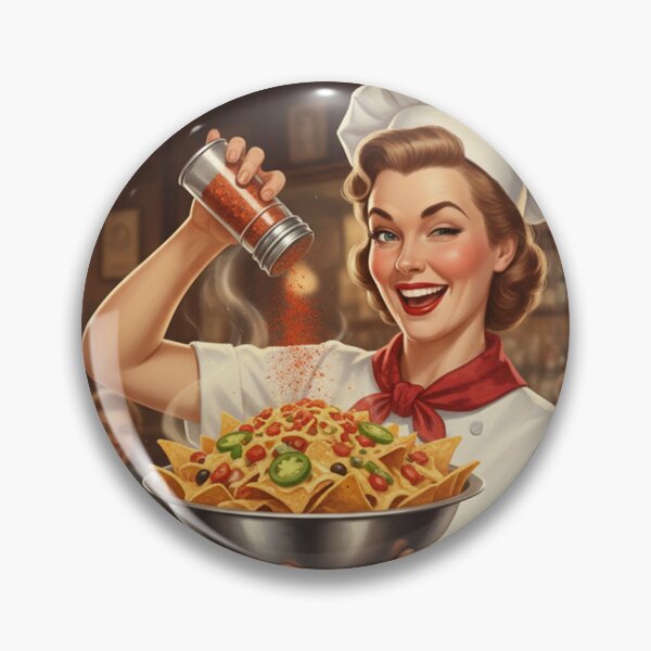Item preview, "PUB NACHOS TO CRAVE FOR!" – Vintage 1950s Pub Lady Chef Poster designed and sold by Cozy-Old-Pub.