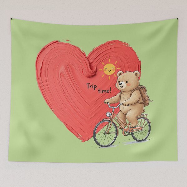 Item preview, Trip Time! Adorable Adventure Bear Cycling Towards a Painted Heart designed and sold by MCT-GALLERY.