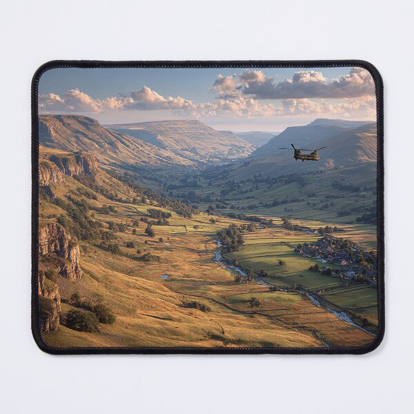 Item preview, Heavy Lift Chinook Gliding Over the British Hills in Calm Weather designed and sold by Skyframe Aviation.