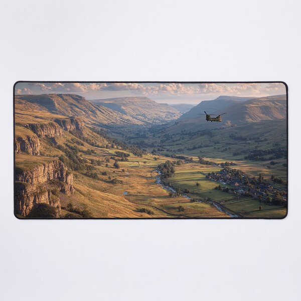 Item preview, Heavy Lift Chinook Gliding Over the British Hills in Calm Weather designed and sold by Skyframe Aviation.