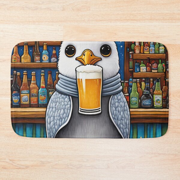 Item preview, Seagull wearing a hoodie having a beer in a bar designed and sold by Colin Bentham.