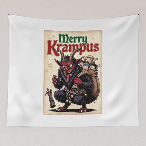 Item preview, Merry Krampus Vintage Illustration - Funny Dark Christmas Horror Sticker designed and sold by GeniePixel.