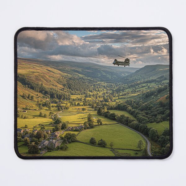 Item preview, Military Chinook Gliding Over Green Valleys on Patrol designed and sold by Skyframe Aviation.
