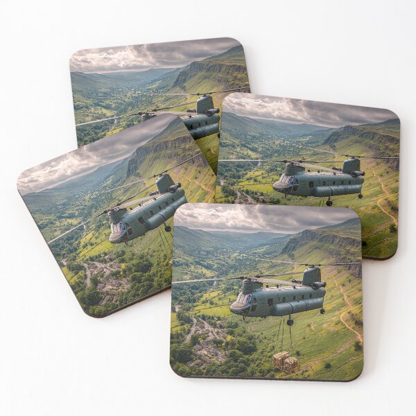 Item preview, Royal Air Force Chinook Flying Above the British Hills Over Tranquil Fields designed and sold by Skyframe Aviation.