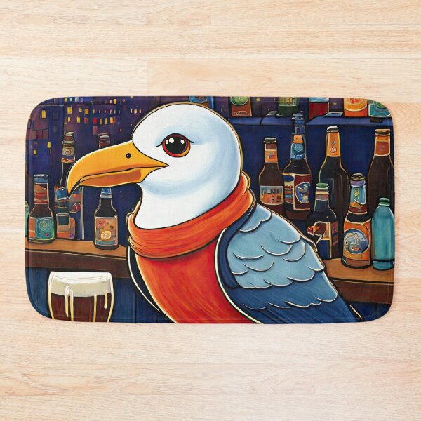 Item preview, Seagull wearing a hoodie having a beer in a bar designed and sold by Colin Bentham.