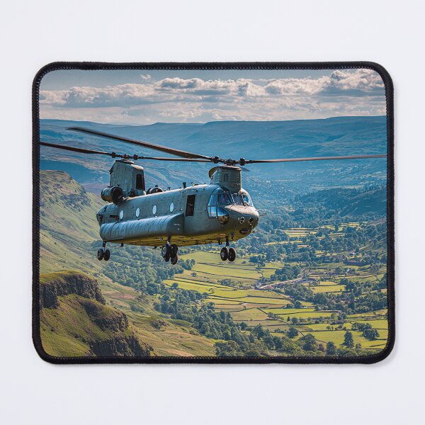 Item preview, Heavy Lift Chinook Soaring Across Farmland Below Above Rolling Hills designed and sold by Skyframe Aviation.