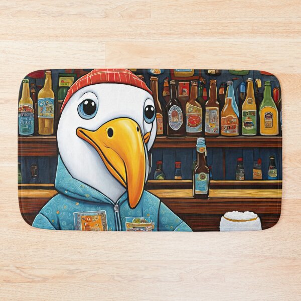 Item preview, Seagull wearing a hoodie having a beer in a bar designed and sold by Colin Bentham.