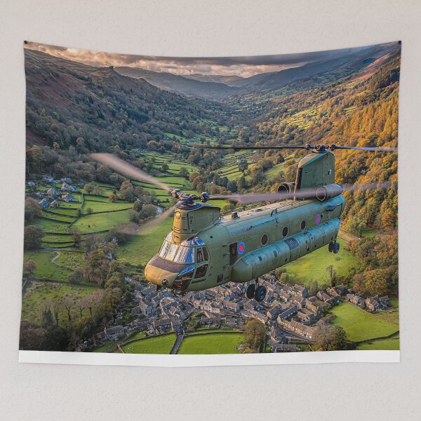 Item preview, Military Chinook Flying Above the Scenic Landscape Under Clear Skies designed and sold by Skyframe Aviation.