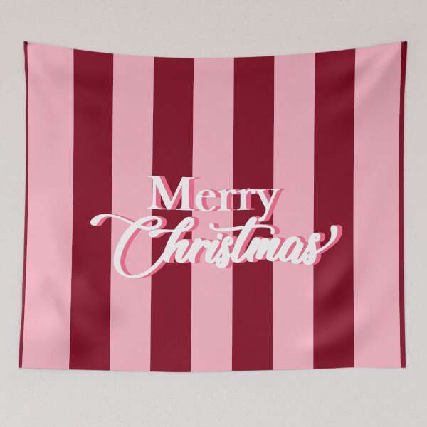 Item preview, Merry Christmas Typography, Pink and Burgundy Stripes designed and sold by OneThreeSix.