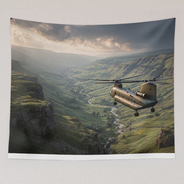 Item preview, Royal Air Force Chinook Moving Through Quiet Rural England in Peaceful Flight designed and sold by Skyframe Aviation.