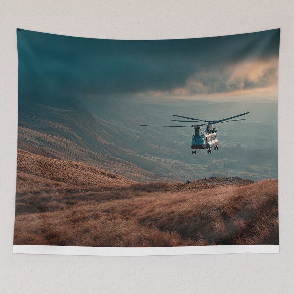 Item preview, British Chinook Passing Over Gentle Hillsides in Evening Sun designed and sold by Skyframe Aviation.