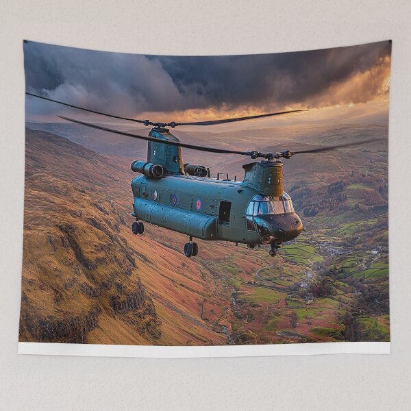 Item preview, The Chinook Helicopter Over the Meadows of England in Peaceful Flight designed and sold by Skyframe Aviation.