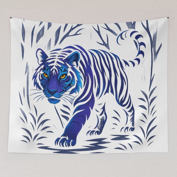 Item preview, Neon Jungle Tiger – Electric Blue Predator designed and sold by GlowAIDesigns.