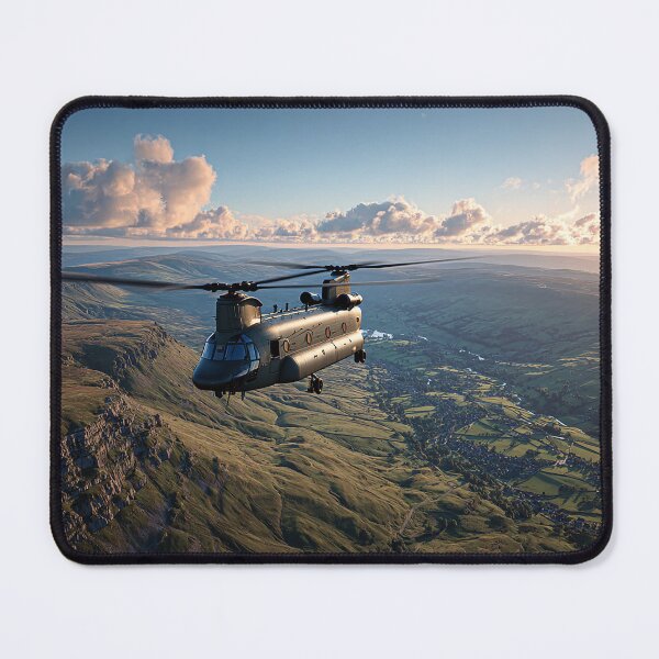 Item preview, Boeing Chinook Gliding Over Rolling Fields at Dusk designed and sold by Skyframe Aviation.