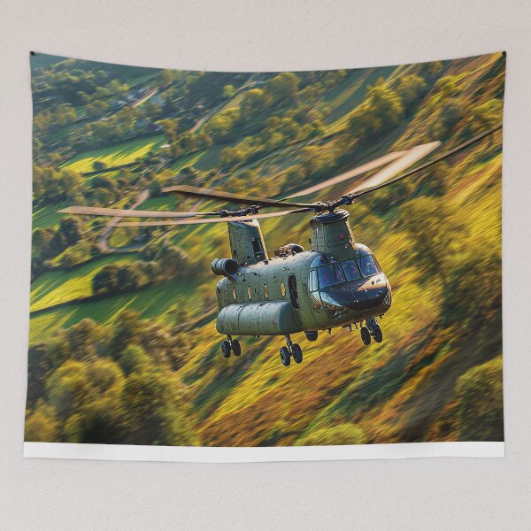 Item preview, Boeing Chinook Moving Through Quiet Rural England in Morning Mist designed and sold by Skyframe Aviation.