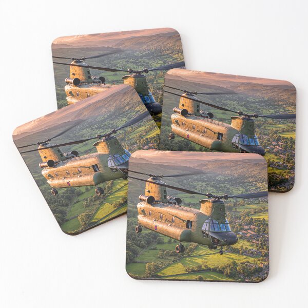 Item preview, The Chinook Helicopter Passing Over Patchwork Fields in Evening Sun designed and sold by Skyframe Aviation.