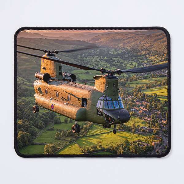 Item preview, The Chinook Helicopter Passing Over Patchwork Fields in Evening Sun designed and sold by Skyframe Aviation.