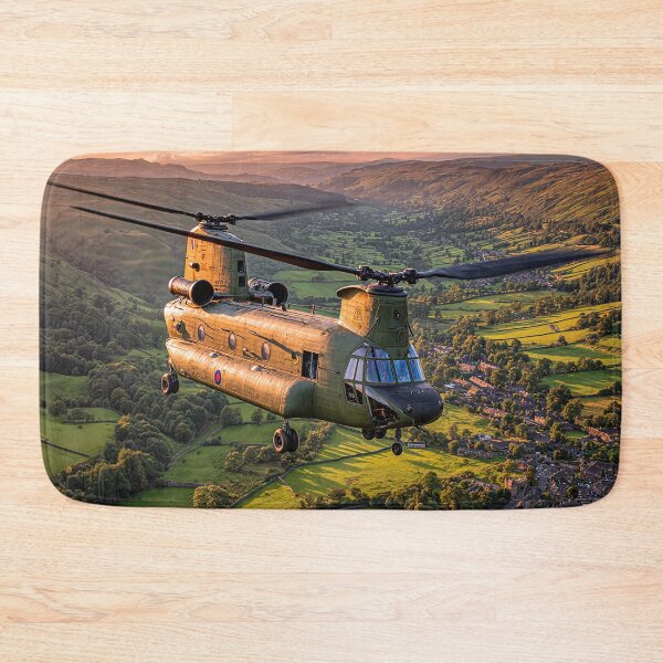 Item preview, The Chinook Helicopter Passing Over Patchwork Fields in Evening Sun designed and sold by Skyframe Aviation.