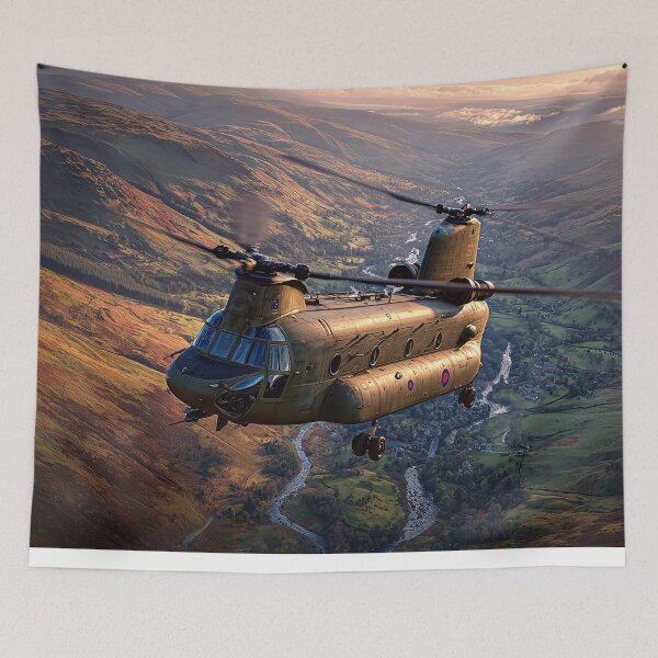 Item preview, The Chinook Helicopter Over Gentle Hillsides Above the Clouds designed and sold by Skyframe Aviation.