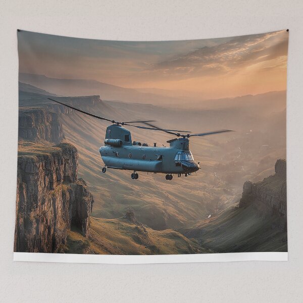 Item preview, Boeing Chinook Soaring Across the English Countryside During Low Level Flight designed and sold by Skyframe Aviation.