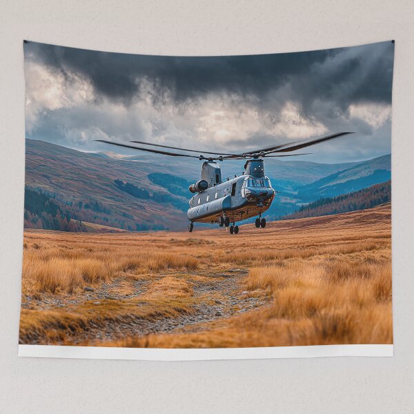 Item preview, British Chinook Gliding Over Vast Open Plains with Blades Turning designed and sold by Skyframe Aviation.