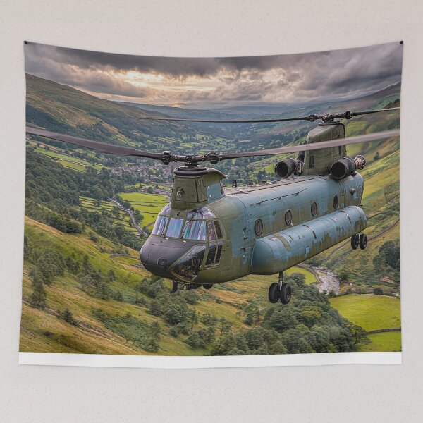 Item preview, Heavy Lift Chinook Over the Meadows of England During Low Level Flight designed and sold by Skyframe Aviation.