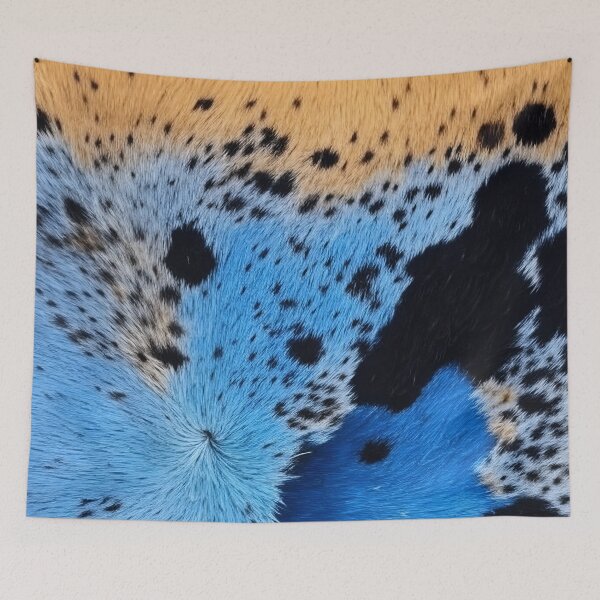 Item preview, Exotic Fantasy Cowhide Pattern - Vibrant Blue, Golden Yellow & Jet Black Hide Texture designed and sold by AiDigitalSanctum.