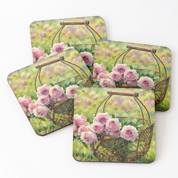 Item preview, Pink Roses in Wire Basket designed and sold by tomorrowsart.