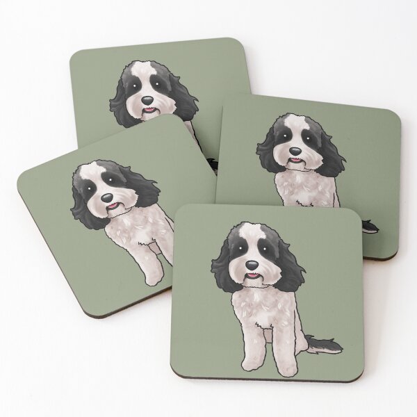 Item preview, White and black Cavoodle Groodle Poodle Mix designed and sold by Natalie Gibbs.