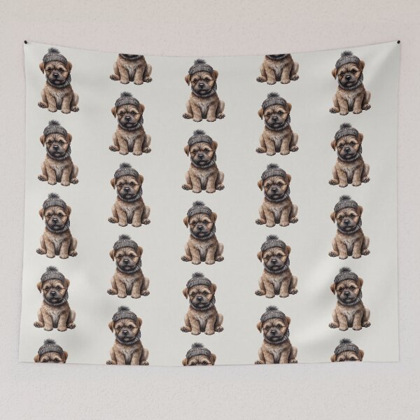 Item preview, Border Terrier Pup in Charcoal Beanie & Snood designed and sold by QuietBloom80.